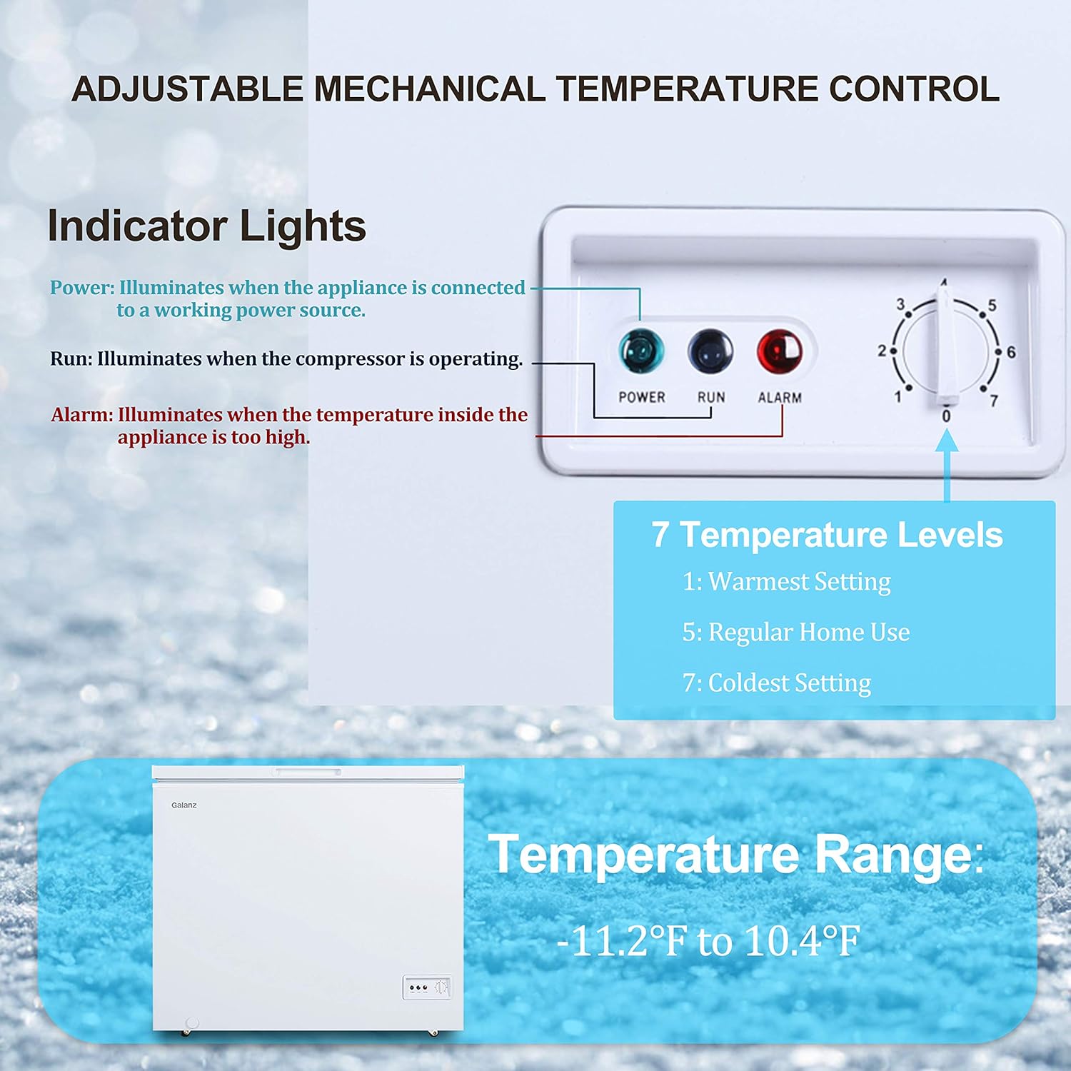 Galanz GLF70CWED01 Manual Defrost Chest Freezer, Mechanical Temperature Control, White, 7.0 Cu Ft