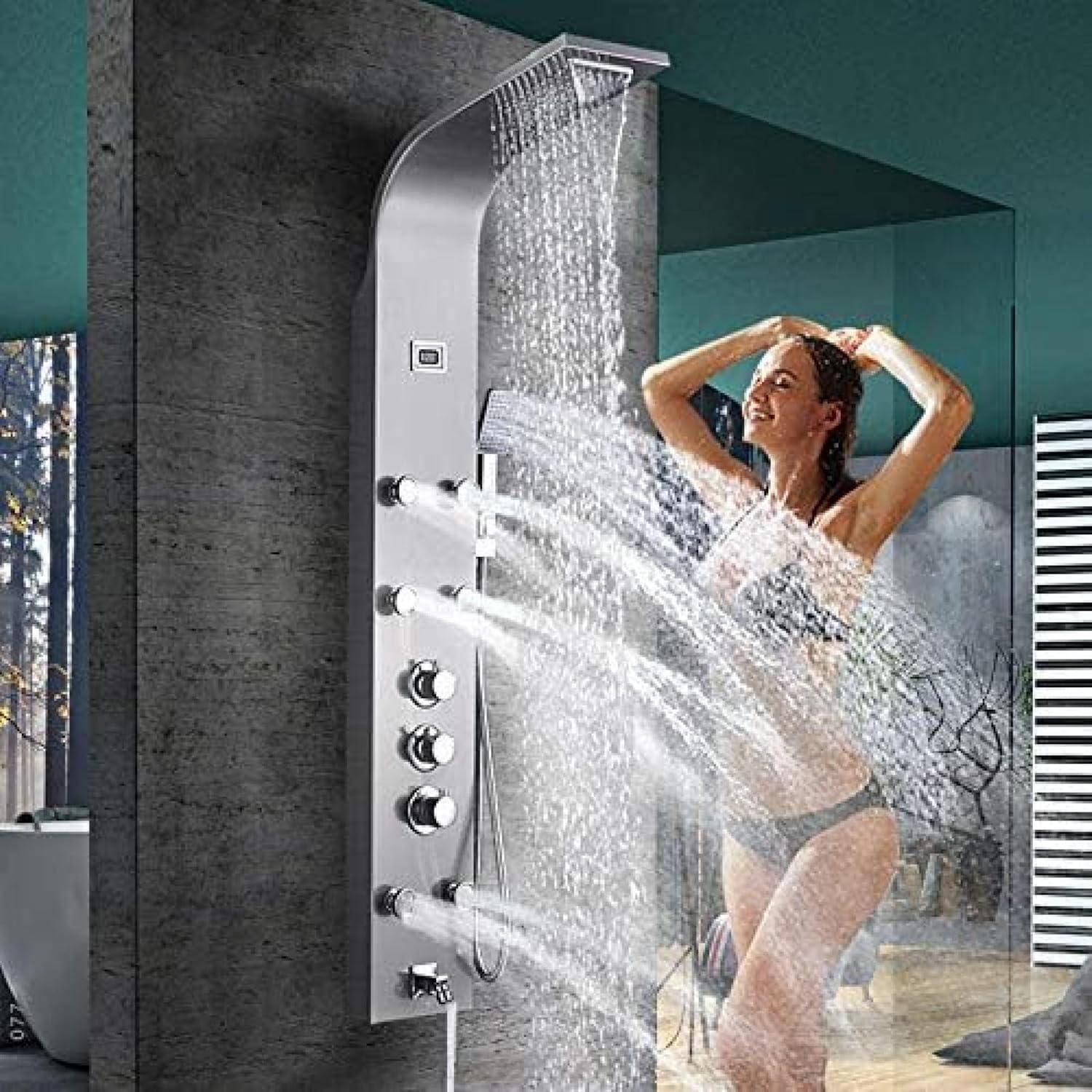 Shower System, Thermostatic Shower Set Rainfall Waterfall Shower Panel/Column Massage Jets Mixer Hand Shower Faucet Tower Shower Tub Spout