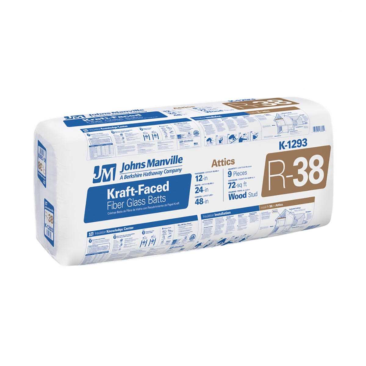 Johns Manville R-38 Attic 72-sq ft Kraft Faced Fiberglass Batt Insulation Individual pack