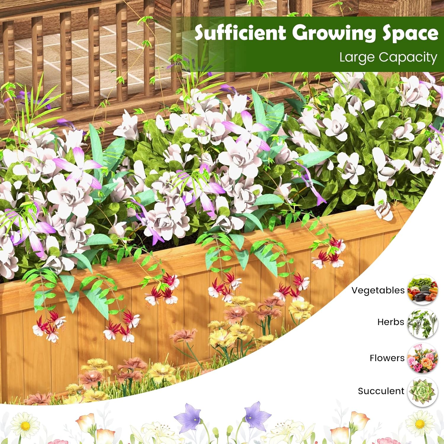 Giantex 2 Pcs Raised Garden Bed, Wooden Planter w/Drainage Holes, Rectangular Plant Box for Vegetables Flowers Herbs Fruit Growing, Raised Container for Garden Patio Balcony, Easy Assembly