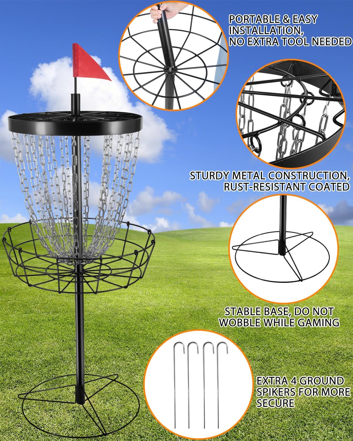 Portable Disc Golf Targets with 24 Chains - PDGA Approved Frisbee Golf Enthusiast's Must-Have Disc Golf Basket, Frisbee Golf Baskets, and Disc Golf Hole. Perfect for On-The-Go Disc Golfing