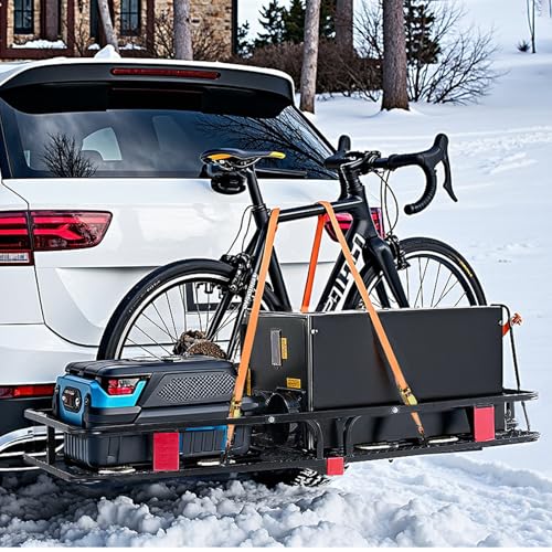VEVOR 60x24x6 Folding Hitch Carrier - 500lb Capacity Cargo Basket & Waterproof Bag, Fits 2" Hitch Receiver for SUV, Truck, Pickup
