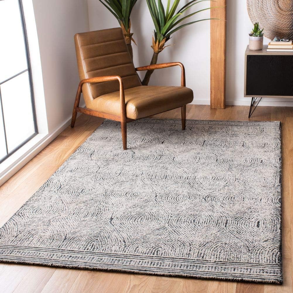 SAFAVIEH Abstract Collection Area Rug - 9' x 12', Ivory & Charcoal, Handmade Wool, Ideal for High Traffic Areas in Living Room, Bedroom (ABT340H)