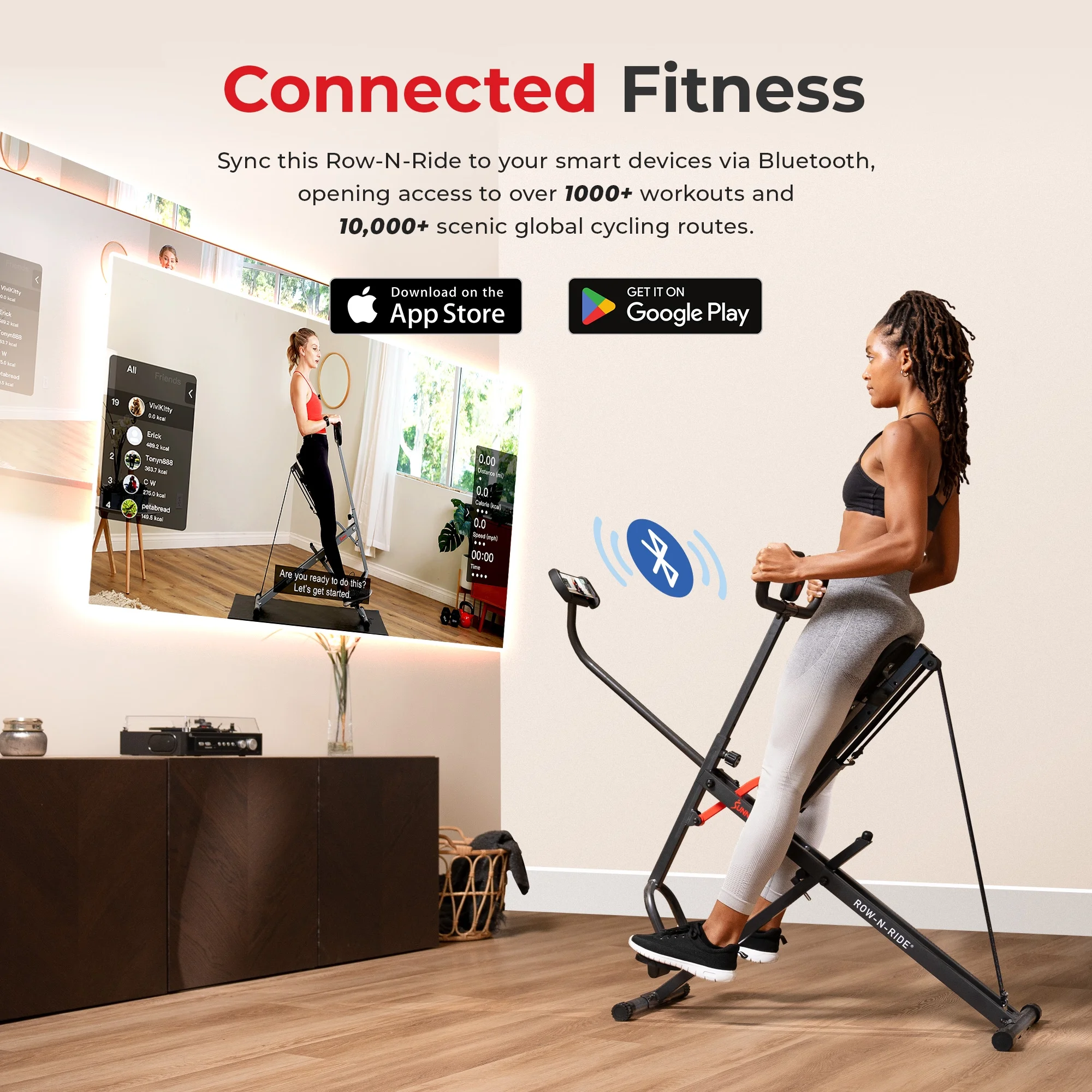 Sunny Health & Fitness Smart Upright Row-N-Ride™ Exerciser, Squat Assist Trainer for Glutes Workout with Adjustable Resistance, Easy Setup & Foldable, Glute & Leg Exercise Machine- NO. 077SMART