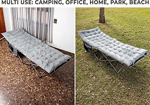 Zento Camping Cot and Mattress Folding Outdoor Travel Bed 2 Pack - Heavy Duty Max Load 450 LBS Premium Quality Cot Bed with Pad for Comfort Sleeping for Travel Home and Anytime Use