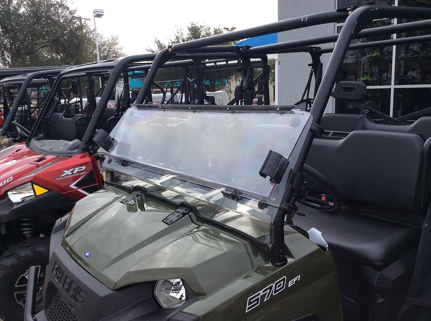 A&S AUDIO AND SHIELD DESIGNS 2016-2022 POLARIS RANGER 570 FULL SIZE CREW 3/16 POLYCARBONATE FOLD DOWN WINDSHIELD