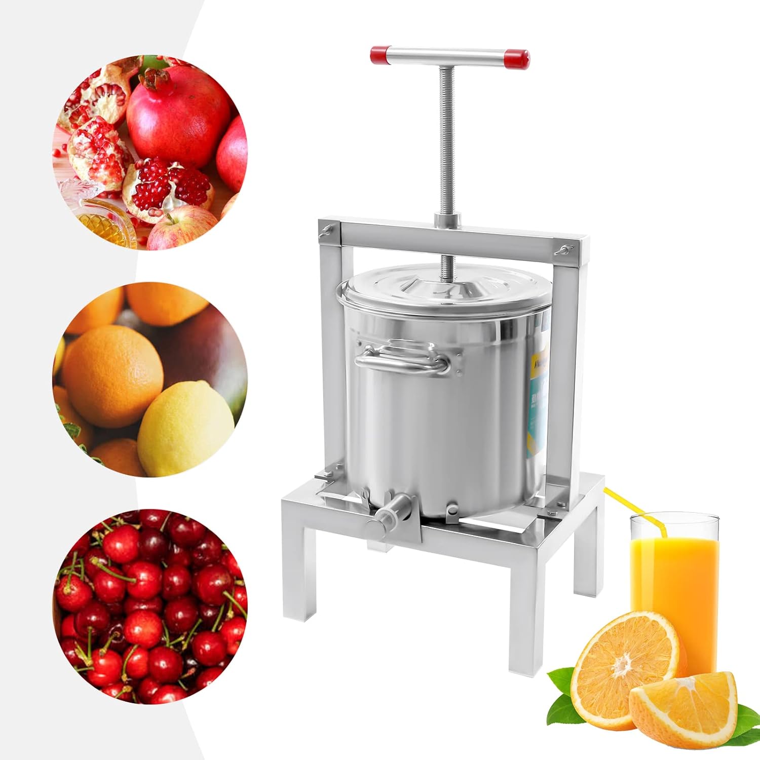 2.6 Gal Fruit Wine Press Stainless Steel Juice Maker Cider Press Large Fruit Honey Presser Vegetables Olive Oil Press Manual Grape Press Extractor for Wine Juice Making
