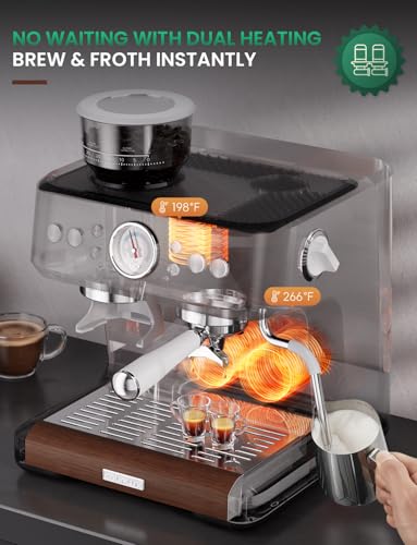 Espresso Machine with Grinder, Dual-Boiler 58MM Professional Espresso coffee Machine with Powerful Steam Wand Beginner Friendly Espresso Maker Stainless Steel Latte Cappuccino Machine for Home