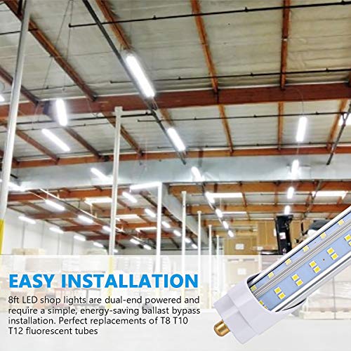 BETRAMLUX 8 Foot LED Bulbs,T8/T10/T12 8ft LED Tube Light,8ft Single Pin FA8 Base, 120W 13000LM, 6000K Cool White, 8 Foot Double Side V Shape(150W Replacement), Clear Cover