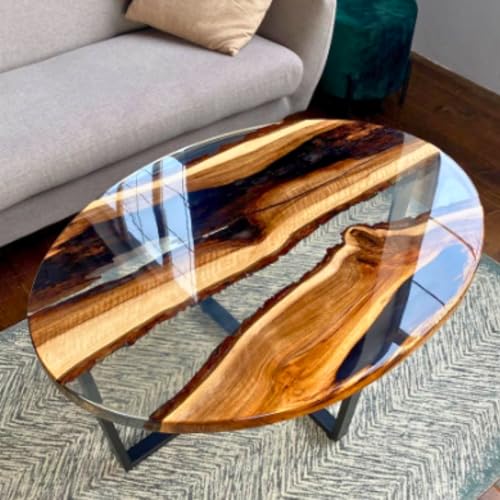 NAV KONST Customized Oval epoxy Resin Solid Wood Opaque Table, Dining Table, Living Room Table, Wooden Epoxy Coffee Table, Side Table Size: 24"X12"X18" (LXBXH)