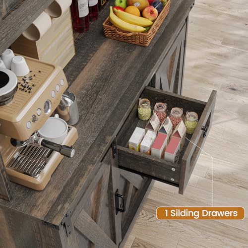 Kitchen Pantry Cabinet, Farmhouse Kitchen Cabinet with Drawer, Sliding Barn Doors Storage Cabinets with Adjustable Shelves for Dining Room, White