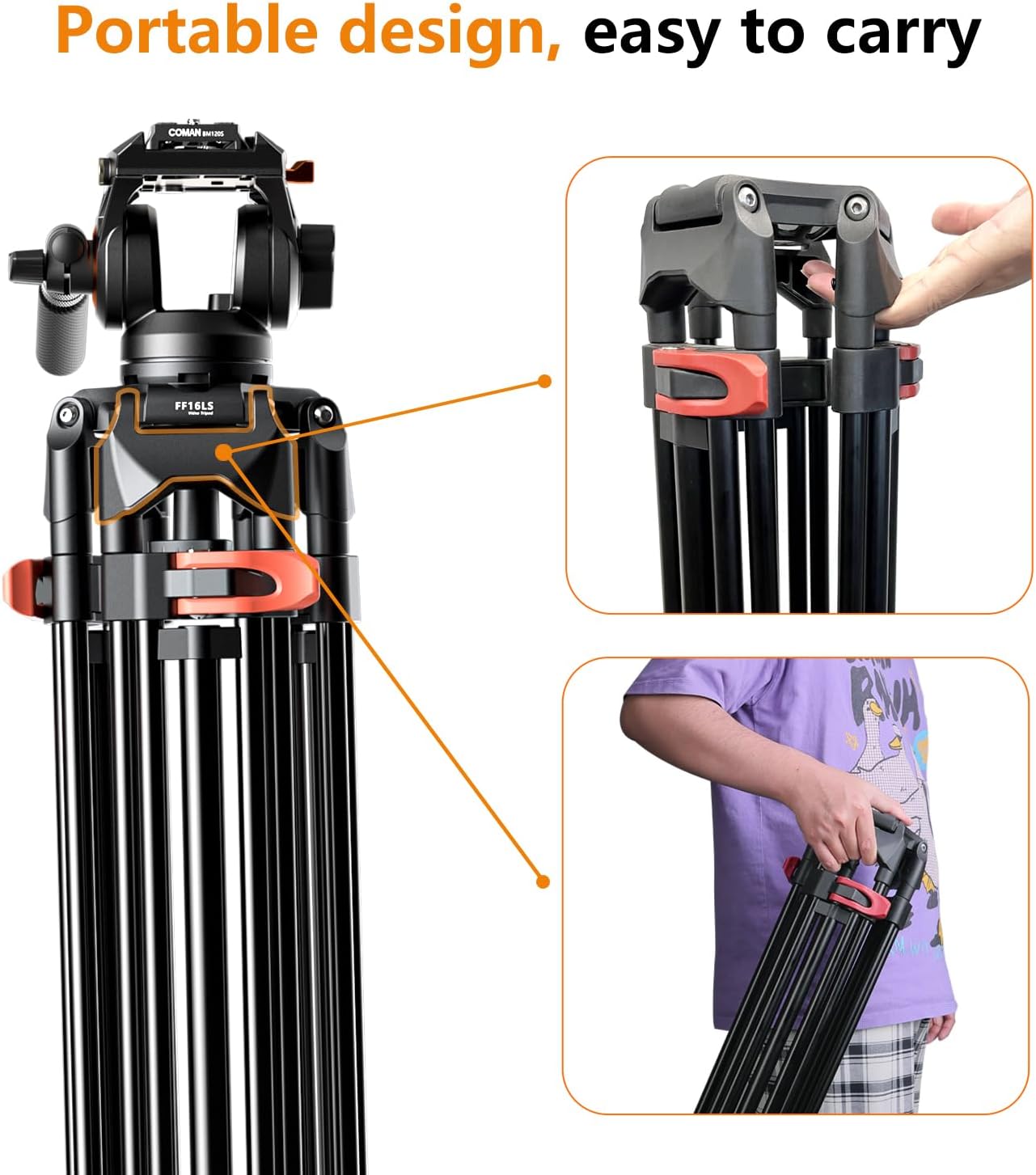 Heavy Duty Tripod Professional Video Tripod Aluminium 72inch with 360 Degree Fluid Head for Canon Nikon DSLR Camcorder Cameras Spotting Scopes