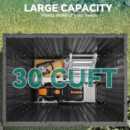 YITAHOME Outdoor Storage Cabinet with 2 Shelves, Waterproof Resin Horizontal Tool Shed, Lockable 15 cu. ft. Storage Shed for Patio, Garden, Yard, Dark Gray