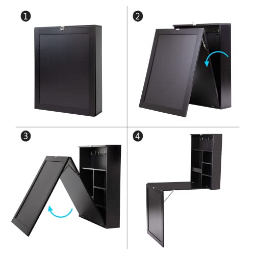 Folding Wall Mounted Table, Convertible Craft Desk with Storage, Multi-Function Computer Writing Floating Desk for Home Office (Black)