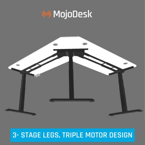 Electric Sit to Stand L-Shape 3-Leg Corner Desk - 72" L x 72" R - 4 Memory Settings - Ergonomic Front Edge - American Oak