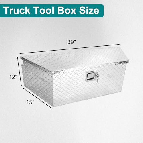 Aluminum Stripes Trailer Storage Box Trailer Tool Box,Chrome Lock,Waterproof Storage Tool Box,39"X16.5"X12",Black