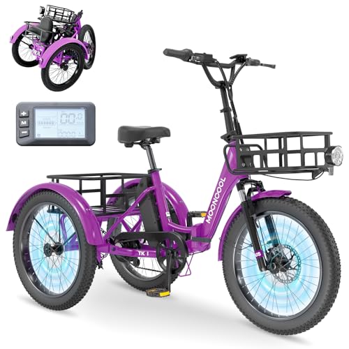 MOONCOOL Electric Tricycle Trike for Adults 350W 36V Removable Battery 24/26 Inches 7 Speeds 3 Wheels Electric Bikes Bicycle for Adults, Three Wheel Electric Cruiser Tricycle