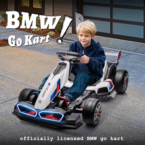 FORESEE 36V Licensed BMW Kids Electric Go Kart, Battery Powered Drift Kart w/Adjustable Seat, Ride On Toy for Big Kids Ages 6+, 8.6MPH Racing Go Cart w/600W Motor, LED Lights & Safety Belt, Black
