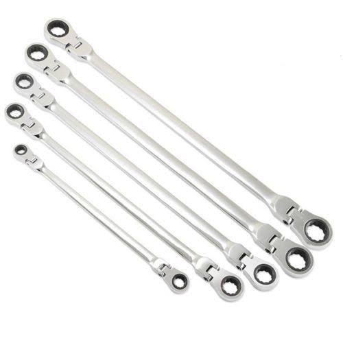 Double Box End Ratcheting Wrench 5 PC Metric Universal Flexible Head Auto Flex 03114
