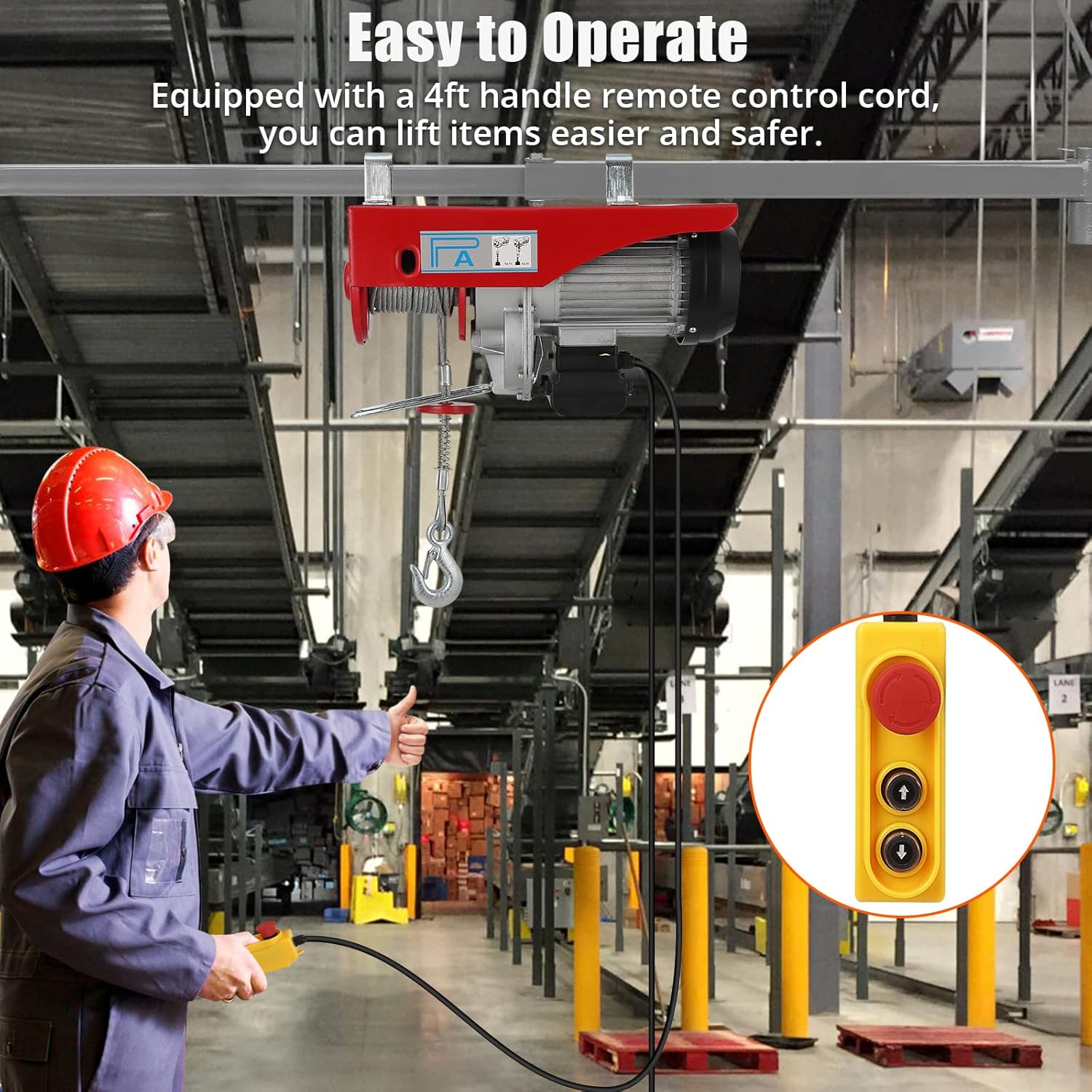 Electric Hoist 1760lbs, TROPOW Electric Hoist 39FT Single Cable Lifting Height, Electric Steel Wire Winch for Garage Warehouse Factory