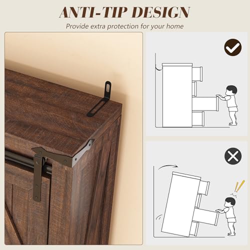 Farmhouse Over The Toilet Storage Cabinet, 68" Tall Bathroom Storage Cabinet with Sliding Barn Door & Adjustable Shelves, Above Toilet Storage for Bathroom, Laundry Room, Rustic Oak & White