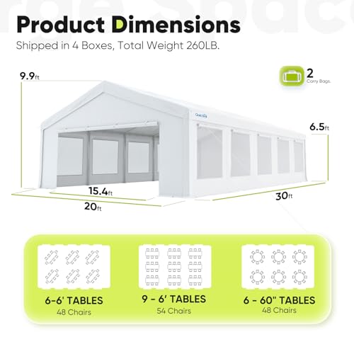 Quictent 20x20 Party Tent Heavy Duty Outdoor Canopy Tent Carport Wedding Event Shelter BBQ Wedding Tents for Parties with Storage Bags(Mesh)