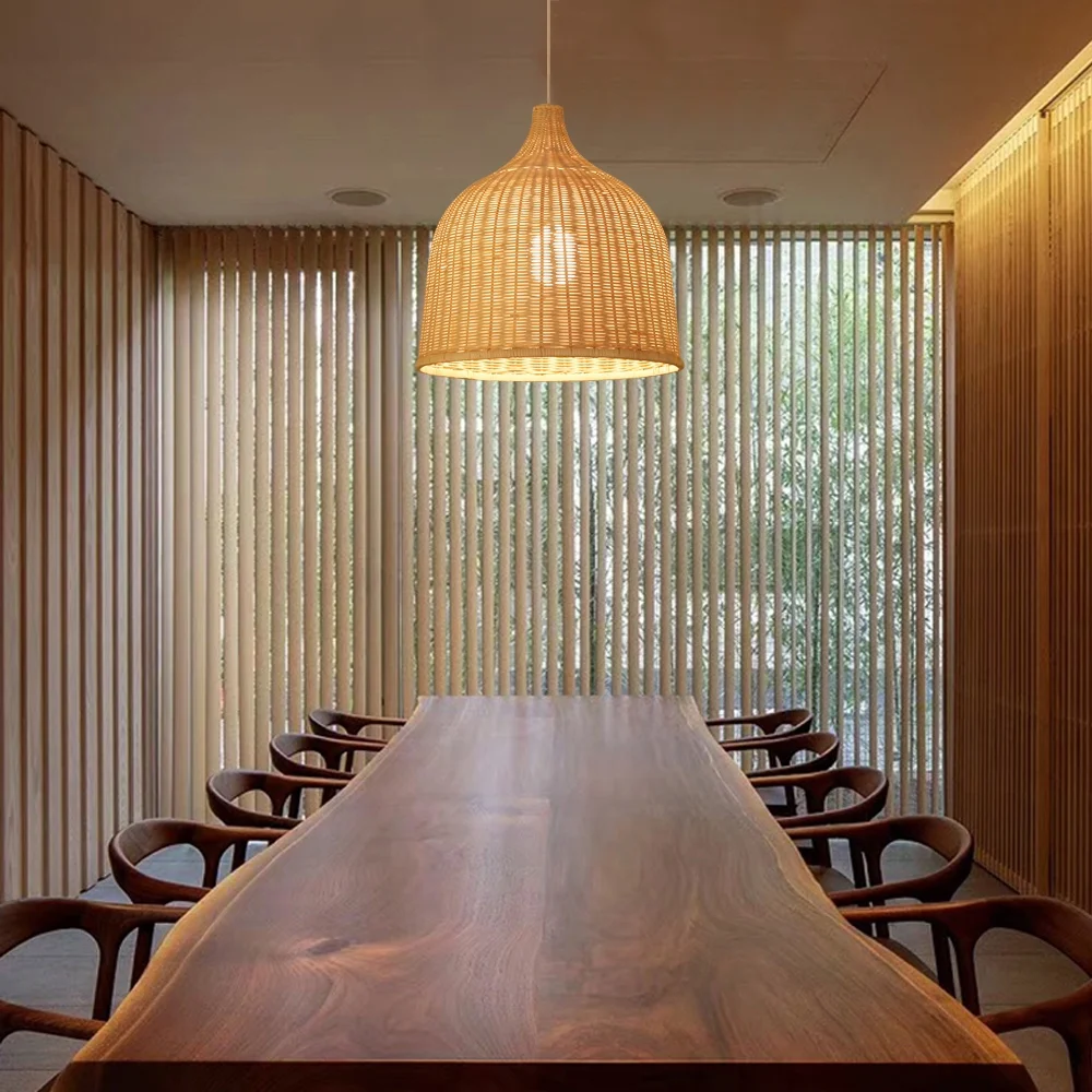 TFCFL Modern Bamboo Rattan Lights Fixture Bamboo Wicker Chandelier Basket Hanging Lamp Shades Decor 17.72"
