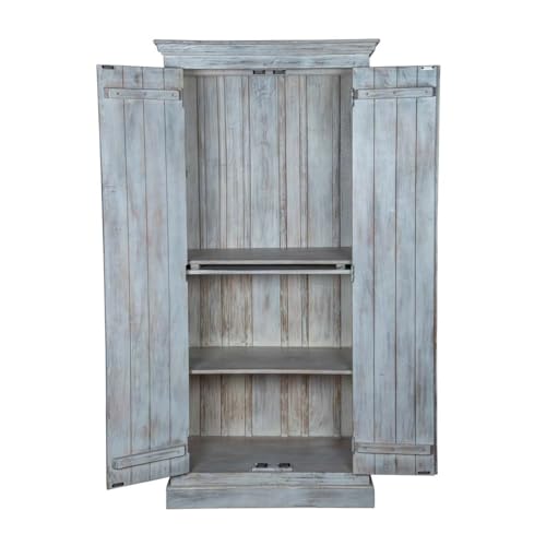 Shabby Chic White Carved Wardrobe - Solid Wood, 35.2" W x 23.4" D x 74.6" H Inches,Solid Wood Wardrobe,White Armoire