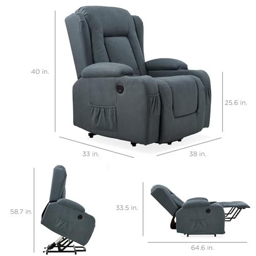Best Choice Products PU Leather Electric Power Lift Chair, Recliner Massage Chair, Adjustable Furniture for Back, Legs w/ 3 Positions, USB Port, Heat, Cupholders, Easy-to-Reach Side Button - Brown