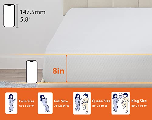 Gel Memory Foam Mattress, 6/8/10/12 inch Firm Mattress in a Box, CertiPUR-US Certified Mattress for Cool Sleep & Pressure Relief (12 in, Twin)