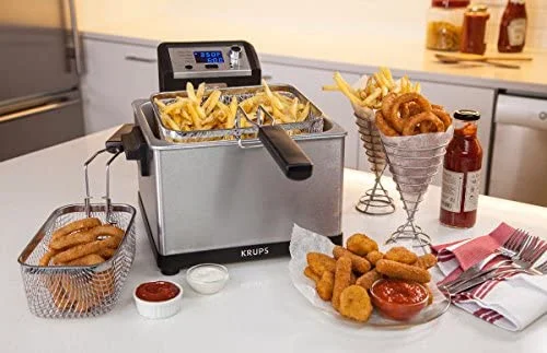 KRUPS KJ502D51 Deep Fryer, Electric Deep Fryer, Stainless Steel Triple Basket Fryer, 4.5 Liter, Silver