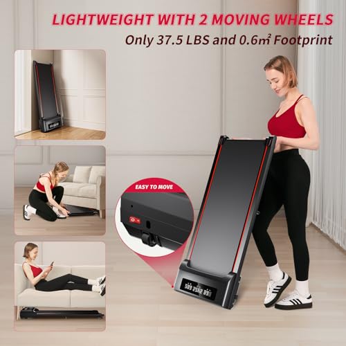 RHYTHM FUN Walking Pad Under Desk Treadmill, Walking Pad Treadmill 300 LB Capacity with Remote Control, Portable Treadmill for Office/Home Lightweight, Mini Treadmill with 3 Window LED Display