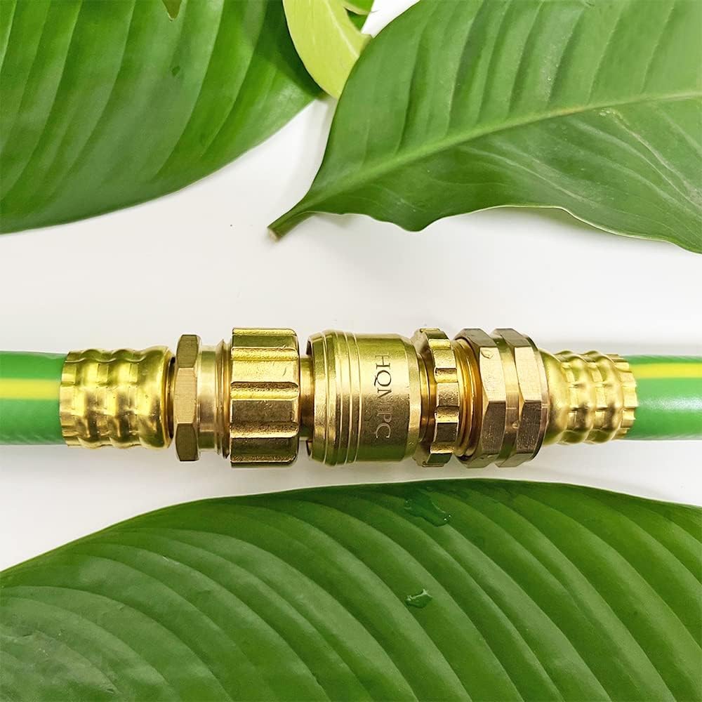 HQMPC Garden Hose Quick Connect Lead Free Solid Brass Quick Connector Garden Hose Fitting Water Hose Connectors 3/4 inch GHT (6SETS) Pack of 2