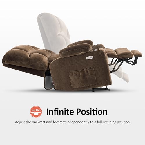 MCombo Large Dual Motor Power Lift Recliner Chair for Elderly, Massage and Heat, Lay Flat, Zero Gravity, Home Button, USB Port, Fabric 7680 (Large, Beige)