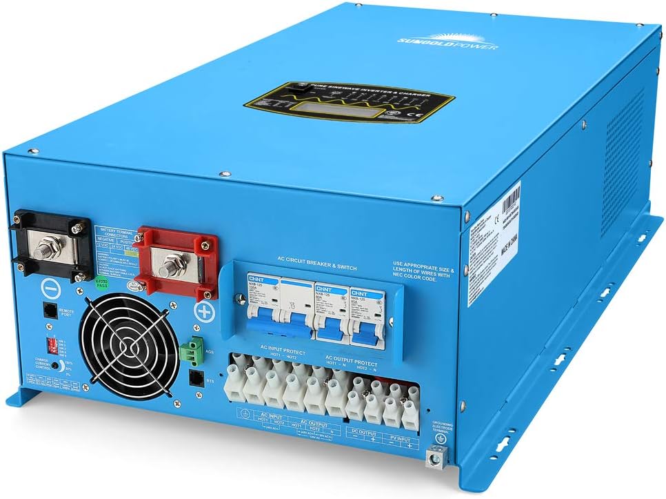 SUNGOLDPOWER 18000W Peak 54000W Split Phase Pure Sine Wave Power Inverter,Low Frequency Inverter DC 48V AC Input 240V AC Output 120V 240V Converter, with 40A MPPT Solar Charger Controller 18KW