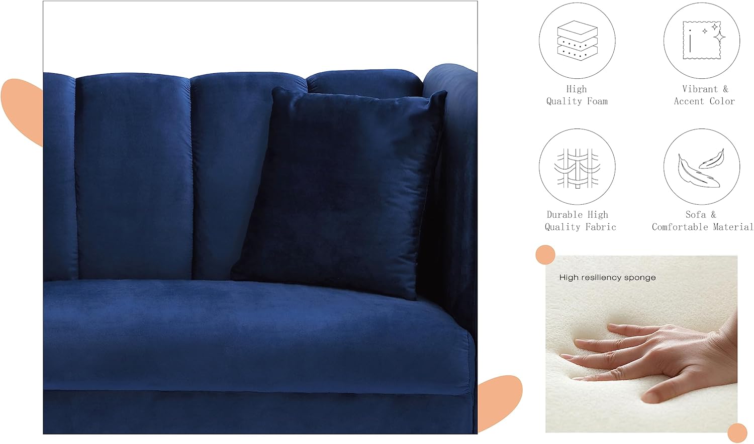 73.2" Tufted Split Back Futon Bed, Velvet Upholstered Convertible Loveseat Sleeper Armrest, Folding Reclining Small Love Seat Sofa & Couches for Living Room, Navy Blue