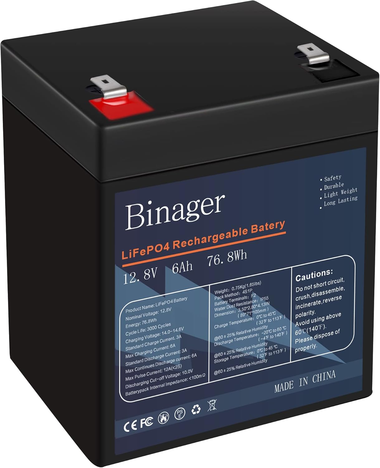 Binager 12v 100ah Lithium Battery, Deep Cycle Battery, Lithium iron Phosphate Battery, 100ah Lifepo4 Battery, Perfect for Off-grid Applications, Car, Camping, Back Up Power