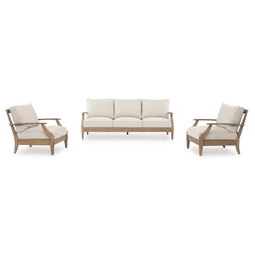 Signature Design by Ashley Carter Hall Outdoor Eucalyptus Patio Sofa with Cushion, Beige