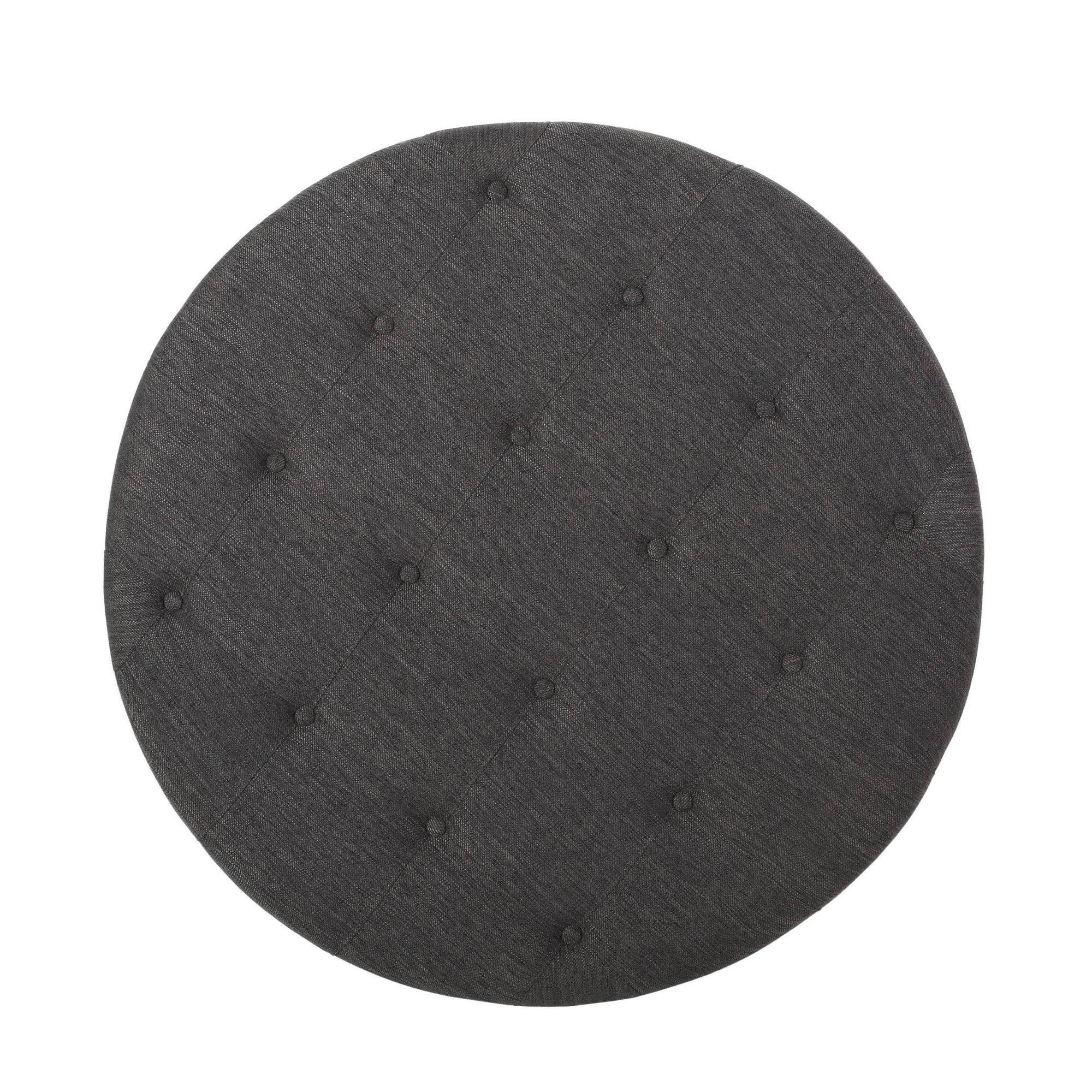 Christopher Knight Home Francis Contemporary Fabric Round Ottoman, Charcoal and Gray