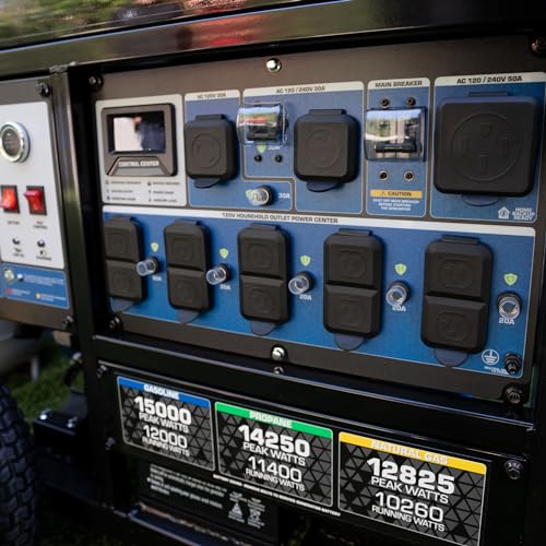 DuroMax XP13000HXT 13,000-Watt 500cc Tri Fuel Gas Propane Natural Gas Portable Generator with CO Alert, Black/Blue