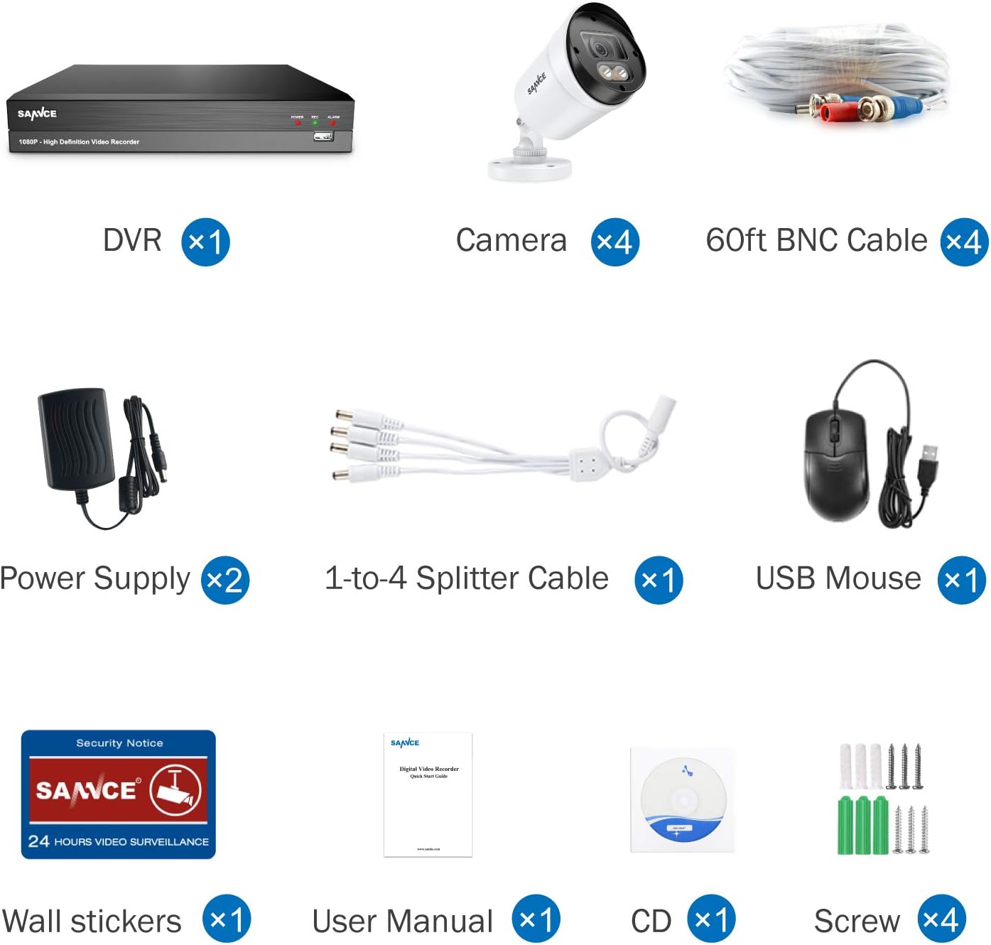 Wired Security Camera System, SANNCE 1080P 8 Channel DVR with 4Pcs Full Color Night Vision Surveillance Cameras Systems, Smart Motion Detection, 3500K Smart Warm Spotlight LED Built-in, No Hard Drive