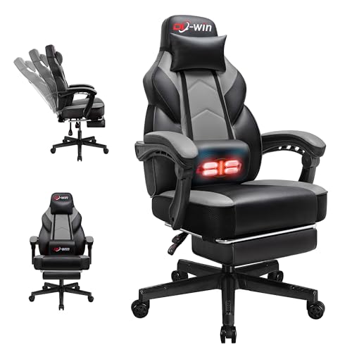 Gaming Chairs for Adults, Computer Chair with Footrest and Ergonomic High Back, Big and Tall Gamer Chairs with Massage Lumbar Support, 360° Swivel Height Adjustable, Blue