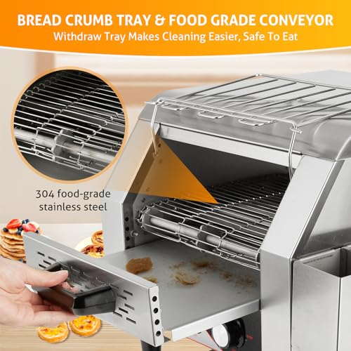 WICHEMI Commercial Toaster 300 Slices/Hour Conveyor Restaurant Toaster 2200W Electric Conveyor Toaster for Bun Bagel Bread Heavy Duty Stainless Steel Conveyor Toaster