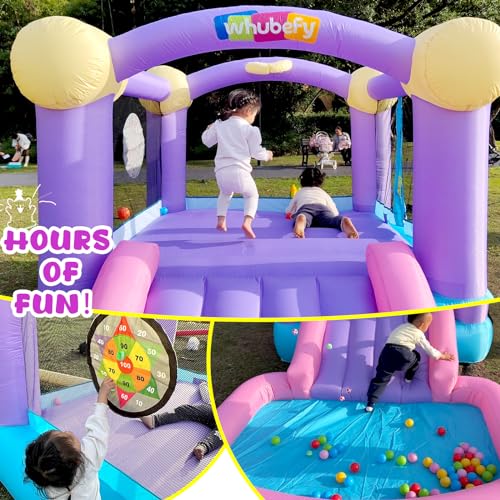 Pink Inflatable Bounce House for Kids 2-8 with Ball Pit & Slide, Indoor Jumpy Bouncy House w/440W Blower, 50 Ocean Balls, 6 Sticky Darts, Basketball, Toddler Bounce House Water Slide for Kids Backyard