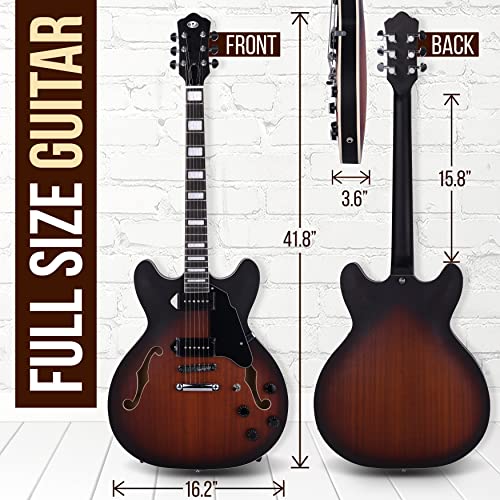 Pyle, Semi Hollow Electric Guitar ,Electric Guitar Kit ,Jazz Style, 6 String w/ Gig Bag and Accessories, Full Size - 41.8