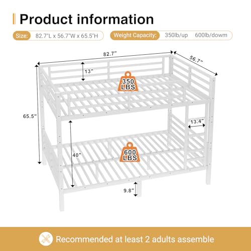 Twin XL Over Twin XL Bunk Bed, Metal Bunk Bed Frame Heavy Duty Bunk Beds Loft Bed Frame with Ladder and Guardrail Metal Slats No Box Spring Required for Adults Teens, Black