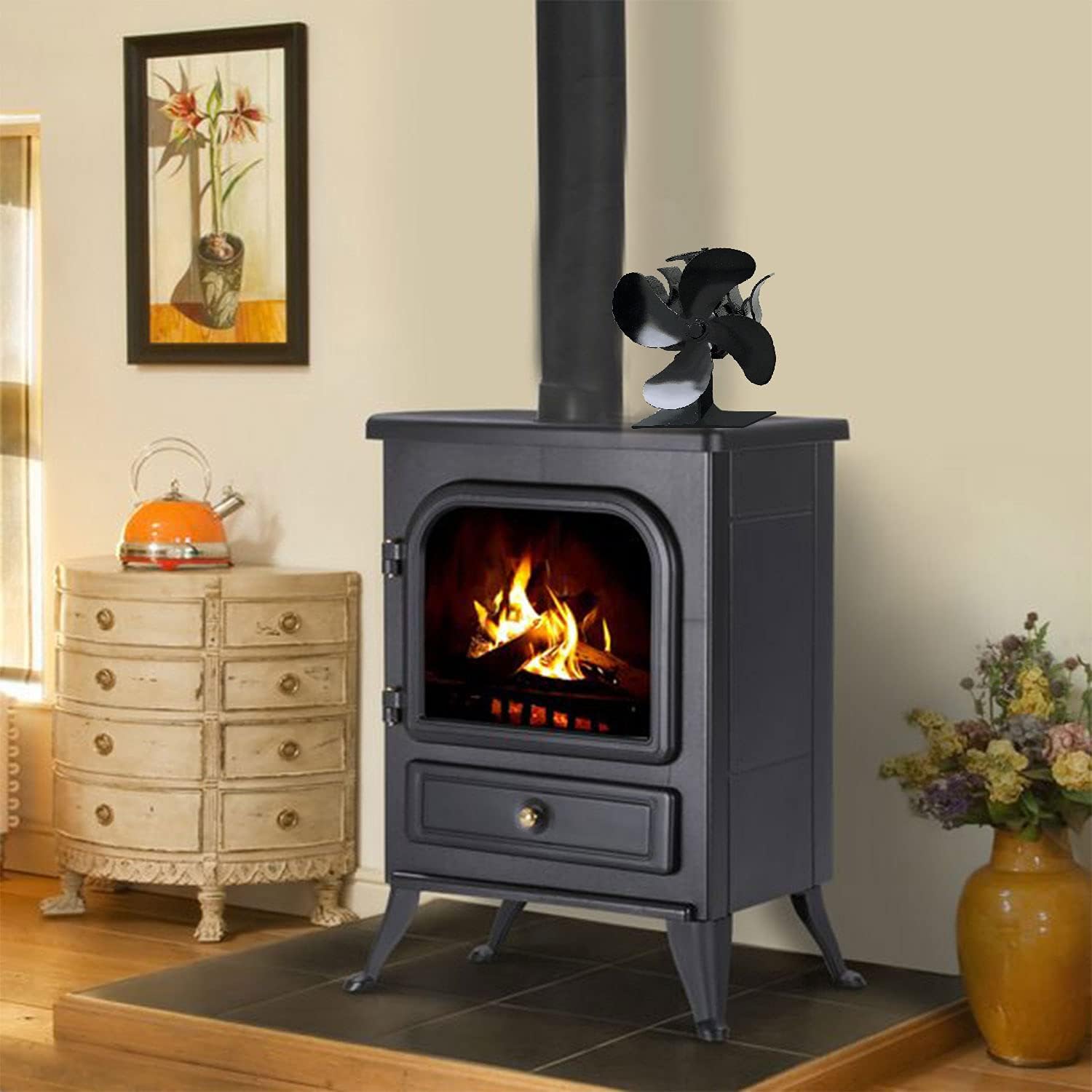 Heat Powered Stove Fan,4 Blades Heat Powered Wood stove Fan non-Electric ecofan for Home Circulating Warm Air Accessorie,Wood/Log Burner/Fireplace Pack of 2