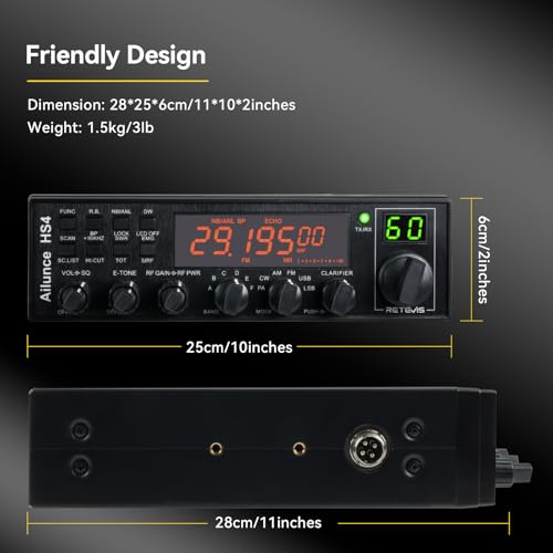 Retevis Ailunce HS4 10 Meter Radio, High Power SSB Ham Radio Base Station, CW/SSB/AM/FM/PA Mode, Noise Reduction, Dual Watch, SWR Protection, Amateur Mobile Radio Transceiver for Emergency Response