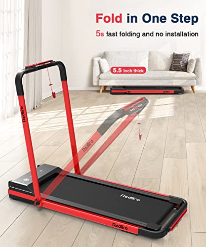 REDLIRO Under Desk Treadmill, 2 in 1 Motorized Portable Foldable Treadmill Compact Fold Up Walking Pad, Sturdy Folding Treadmill for Small Space with Remote Control, LED Display for Home & Office Use