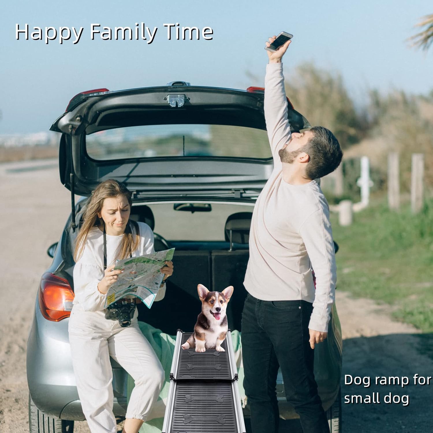 Dog Ramp, 64"x16" Lightweight Pet Ramp, Collapsed Portable Car Ramps for Small, Medium, Large Dogs, Holds up to 185lbs, Available for Bed, Car, Truck, SUV, Anti-Resistant with Rubber Feet